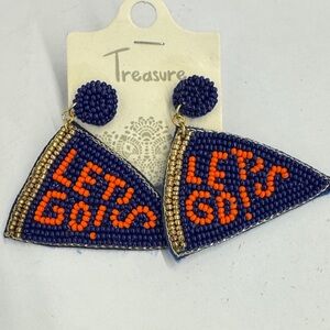 Navy and Orange Beaded Statement Earrings